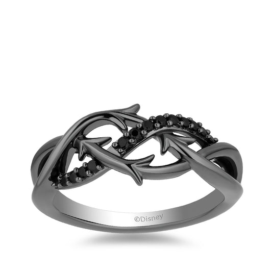 Enchanted Disney Maleficent 1/8 ct. tw. Treated Black Diamond Woven Thorn Ring in Black Rhodium Plated Sterling Silver