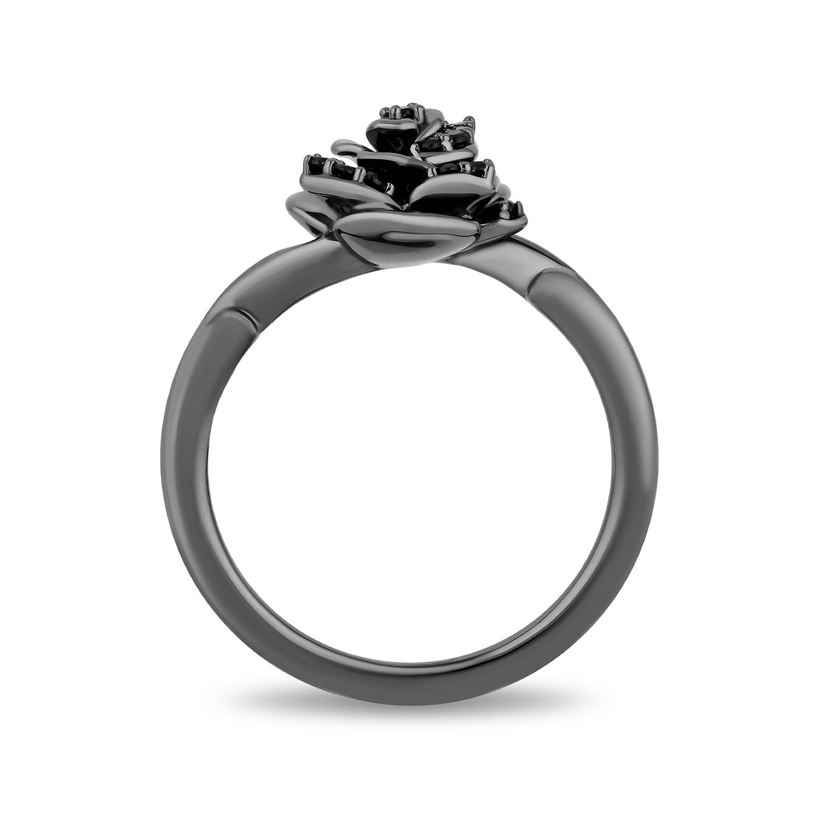 Enchanted Disney Maleficent 1/8 ct. tw. Treated Black Diamond Thorned Rose Ring in Black Rhodium Plated Sterling side profile