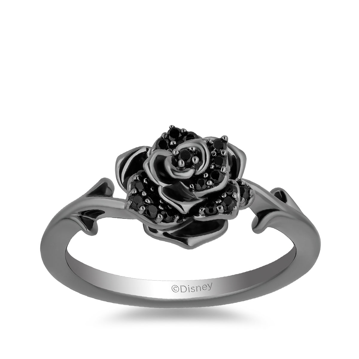 Enchanted Disney Maleficent 1/8 ct. tw. Treated Black Diamond Thorned Rose Ring in Black Rhodium Plated Sterling Silver