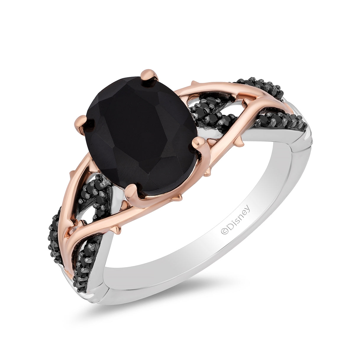 Enchanted Disney Maleficent Onyx & 1/6 ct. tw. Treated Black Diamond Thorn Ring with Black Rhodium Plating in front view
