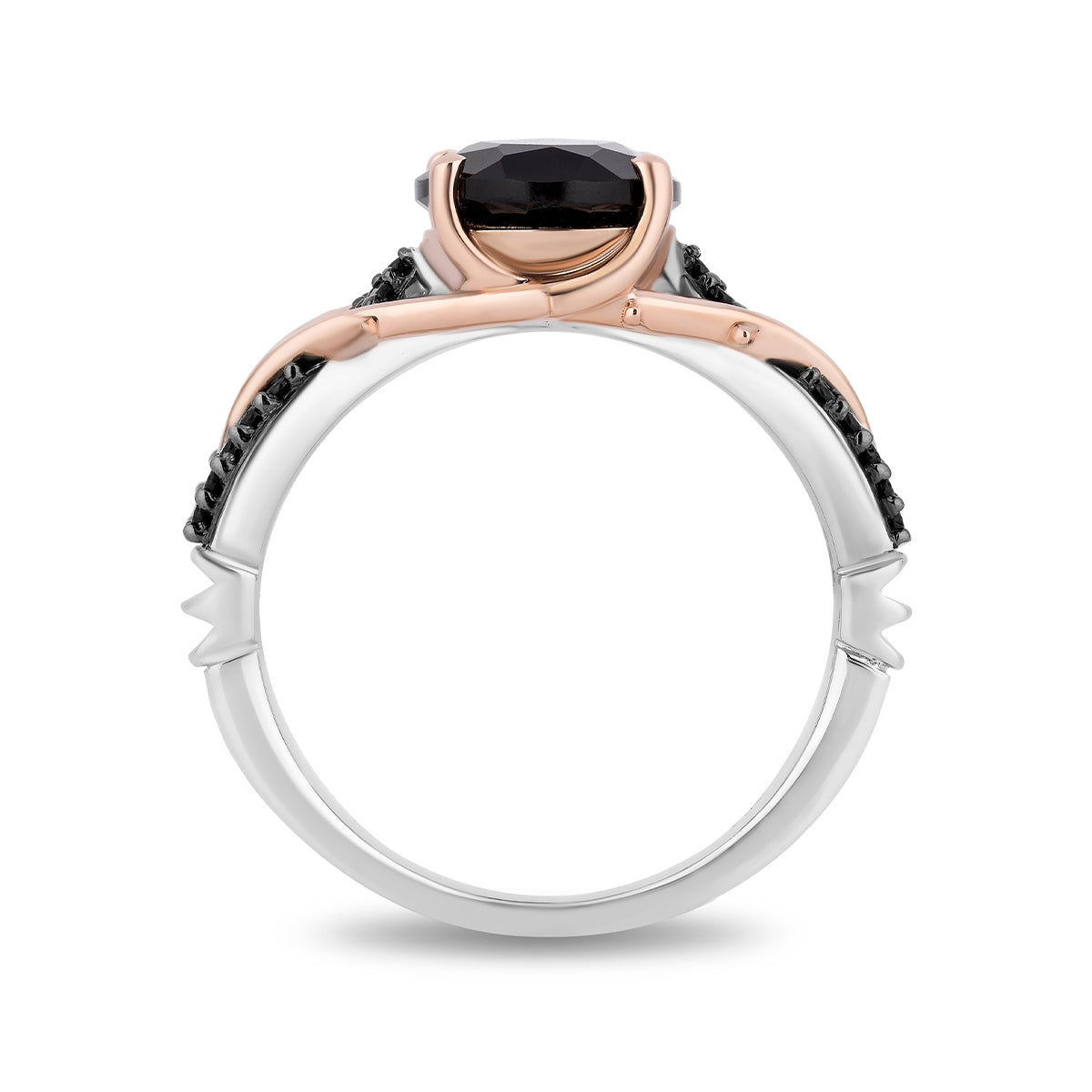 Enchanted Disney Maleficent Onyx & 1/6 ct. tw. Treated Black Diamond Thorn Ring with Black Rhodium Plating in side profile