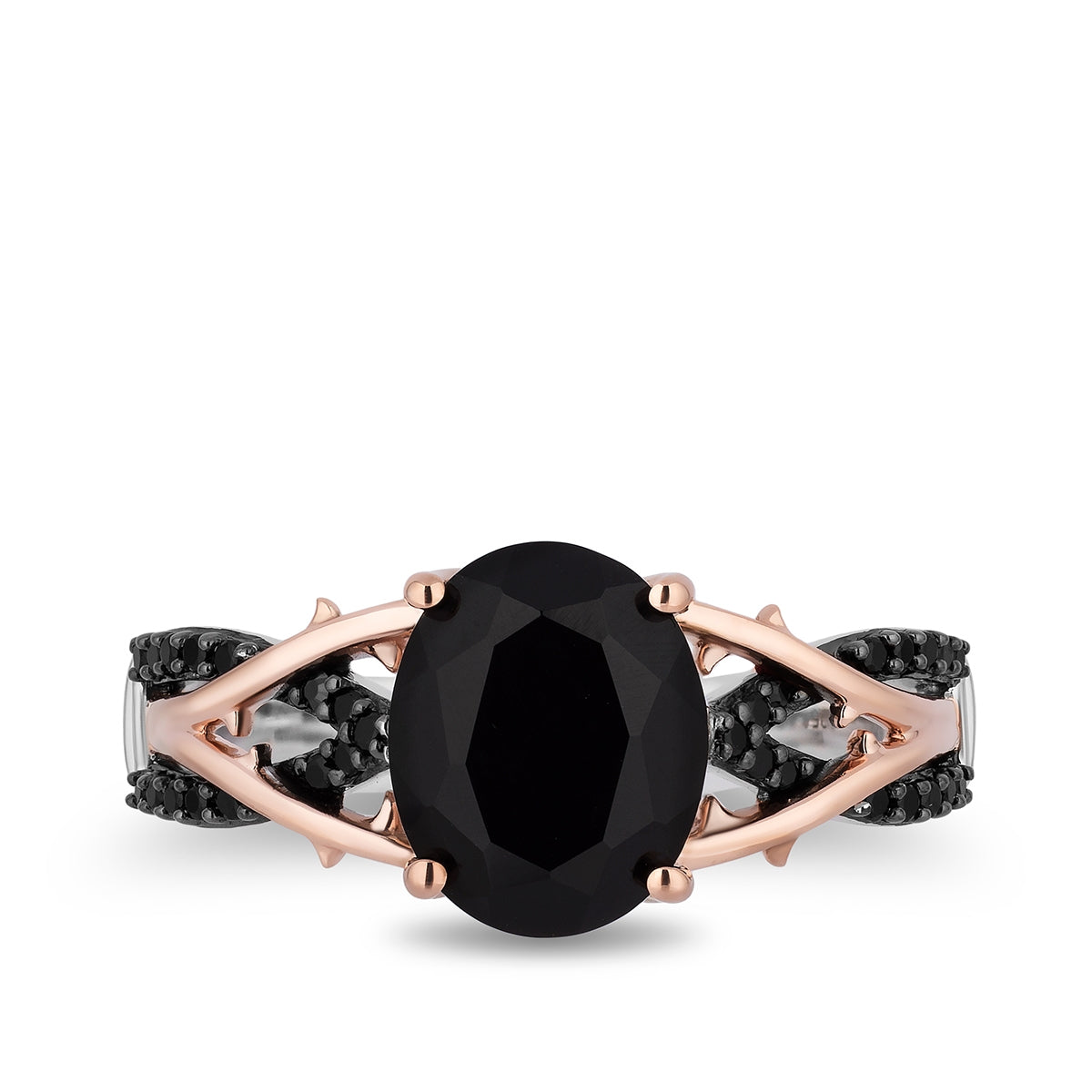 Enchanted Disney Maleficent Onyx & 1/6 ct. tw. Treated Black Diamond Thorn Ring with Black Rhodium Plating in full view