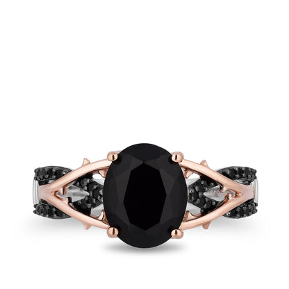 Enchanted Disney Maleficent Onyx & 1/6 ct. tw. Treated Black Diamond Thorn Ring with Black Rhodium Plating in full view