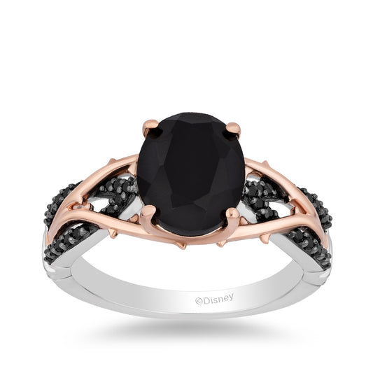 Enchanted Disney Maleficent Onyx & 1/6 ct. tw. Treated Black Diamond Thorn Ring with Black Rhodium Plating in Sterling Silver