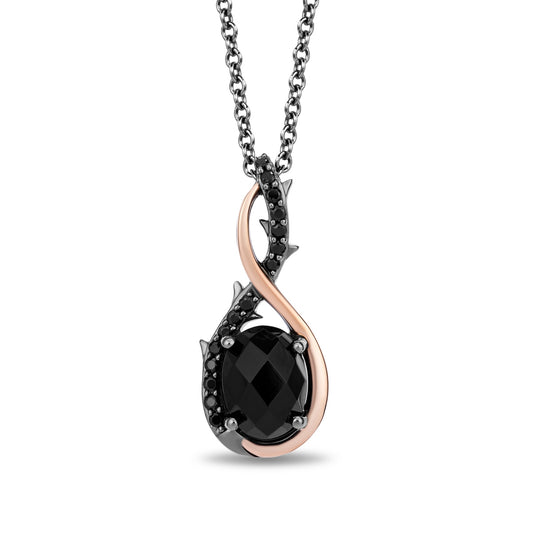 Enchanted Disney Maleficent Onyx & 1/8 ct tw. Treated Black Diamond Thorn Pendant in Black Rhodium Plated Sterling Silver