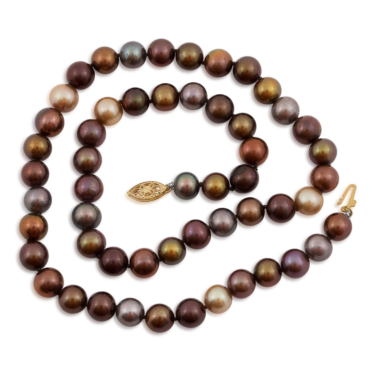 6-7.5mm Cultured Freshwater Multicolor Mocha Pearl Strand Necklace in 14K Yellow Gold front view