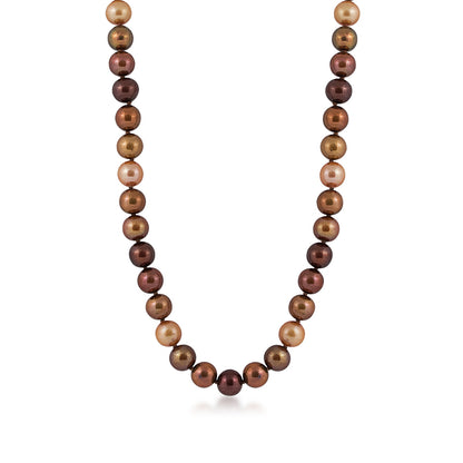 6-7.5mm Cultured Freshwater Multicolor Mocha Pearl Strand Necklace in 14K Yellow Gold