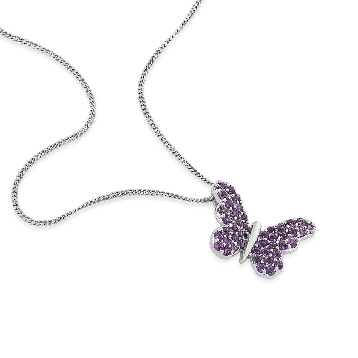 Amethyst Butterfly Pendant in Sterling Silver front view