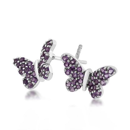 Amethyst Butterfly Earrings in Sterling Silver front view