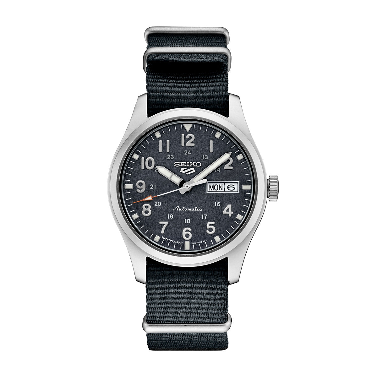 Seiko Men's 5 Sports Field Automatic Stainless Steel Watch with Gray Dial & Nylon Strap