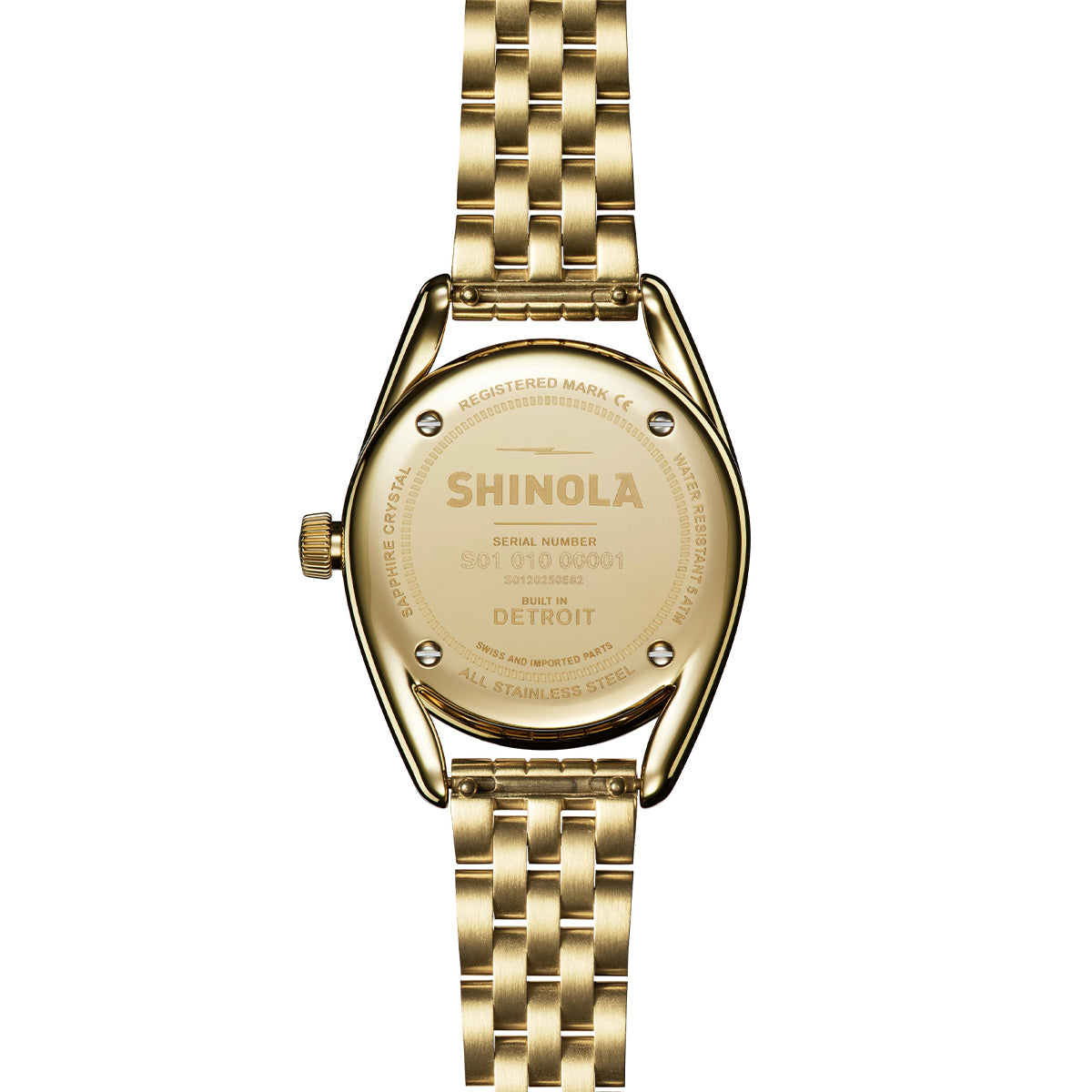 gold-tone stainless steel ladies' Shinola Derby quartz watch with red dial