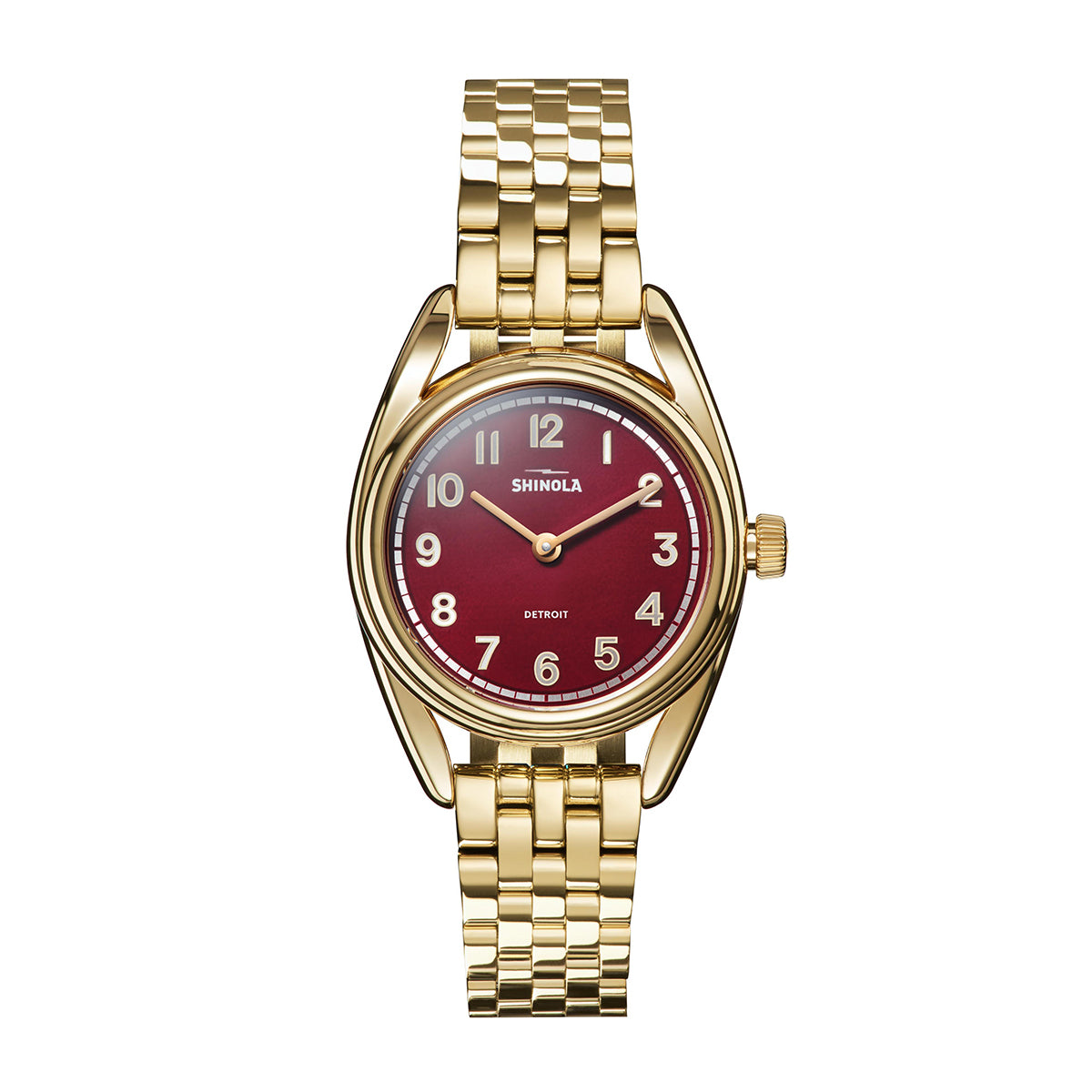 gold-tone stainless steel ladies' Shinola Derby quartz watch with red dial