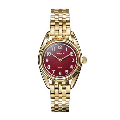 gold-tone stainless steel ladies' Shinola Derby quartz watch with red dial