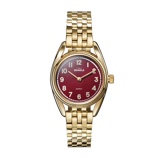 gold-tone stainless steel ladies' Shinola Derby quartz watch with red dial