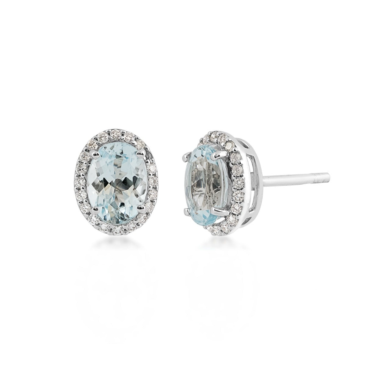 Oval Aquamarine & 1/5 ct. tw. Diamond Halo Earrings in 14K White Gold