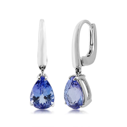 Pear Tanzanite Drop Earrings in 14K White Gold