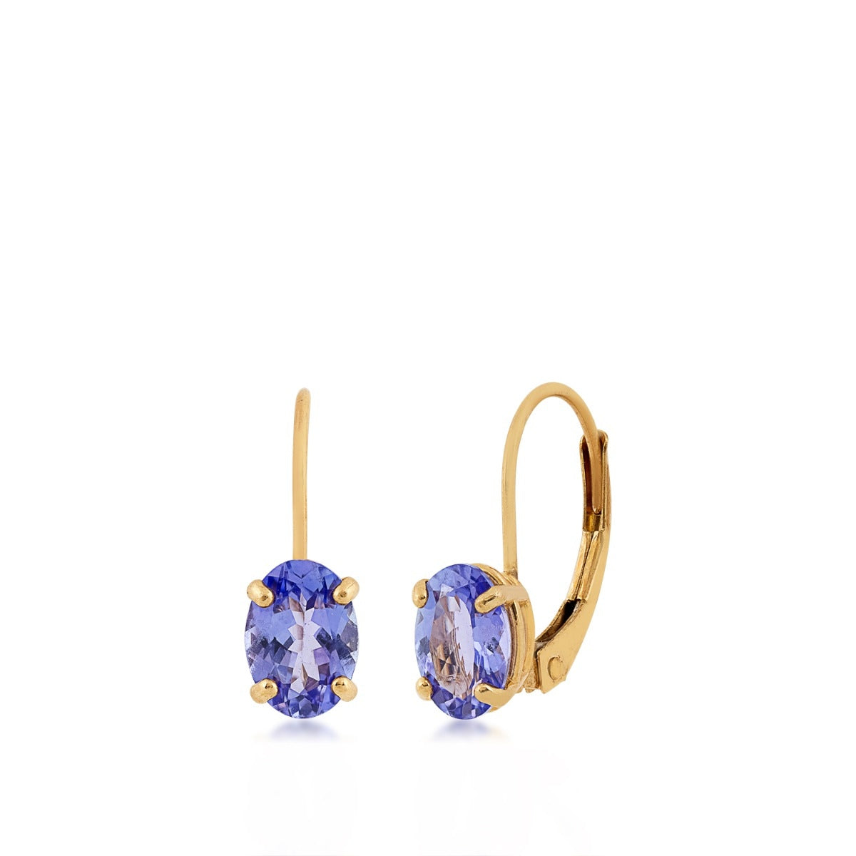 Oval Tanzanite Earrings in 14K Yellow Gold