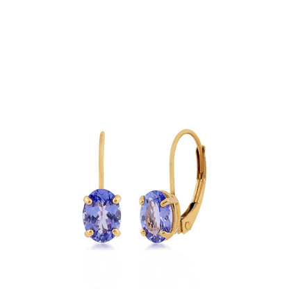 Oval Tanzanite Earrings in 14K Yellow Gold