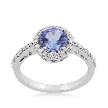 Round Tanzanite & 1/4 ct. tw. Diamond Halo Ring in 14K White Gold