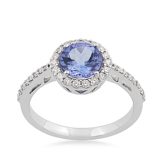 Round Tanzanite & 1/4 ct. tw. Diamond Halo Ring in 14K White Gold