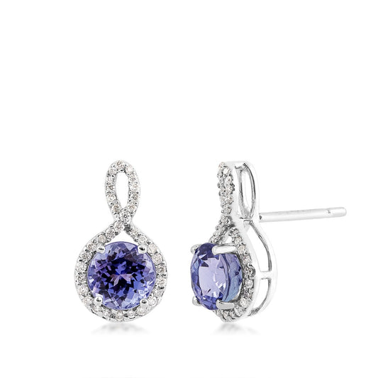 Round Tanzanite & 1/5 ct. tw. Diamond Halo Twist Earrings in 14K White Gold