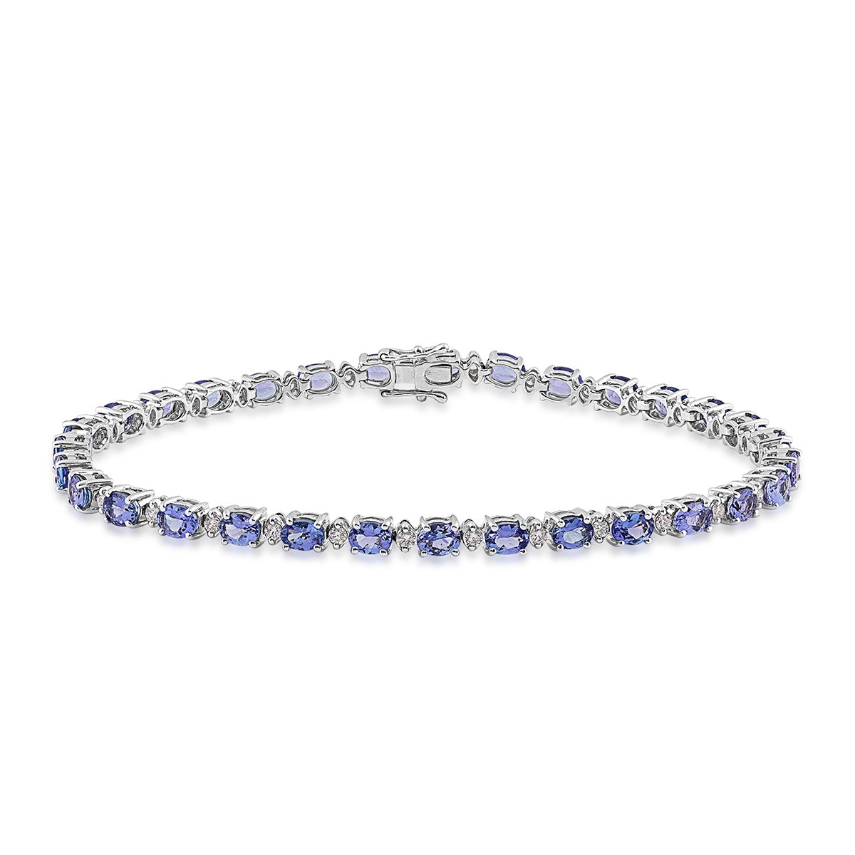 Oval Tanzanite & 3/8 ct. tw. Diamond 7-inch Tennis Bracelet in 14K White Gold