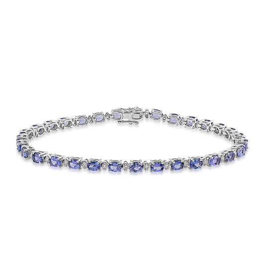 Oval Tanzanite & 3/8 ct. tw. Diamond 7-inch Tennis Bracelet in 14K White Gold
