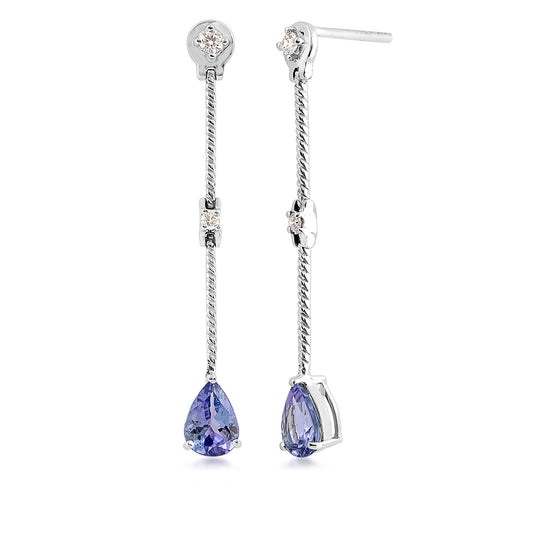 Pear Tanzanite & 1/8 ct. tw. Diamond Rope Dangle Earrings in 14K White Gold