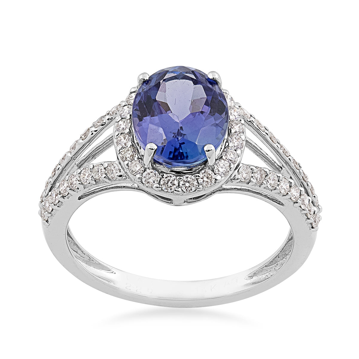 Oval Tanzanite & 3/8 ct. tw. Diamond Halo Split Shank Ring in 14K White Gold (2)