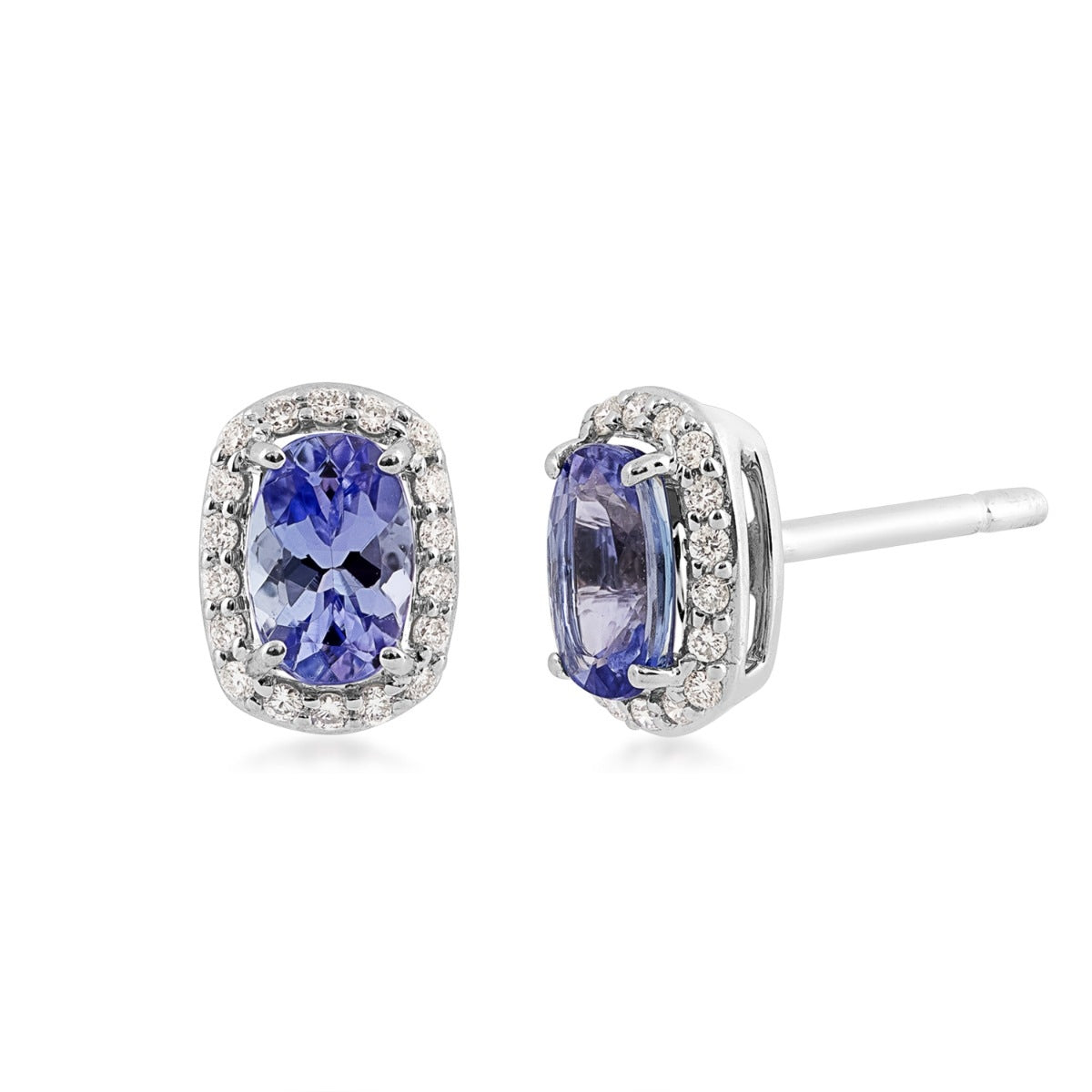 Cushion Tanzanite & 1/7 ct. tw. Diamond Halo Earrings in 14K White Gold