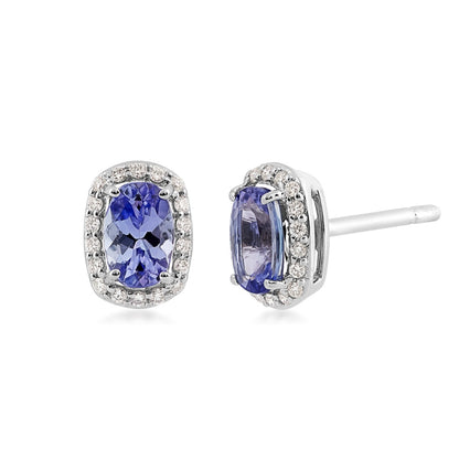 Cushion Tanzanite & 1/7 ct. tw. Diamond Halo Earrings in 14K White Gold