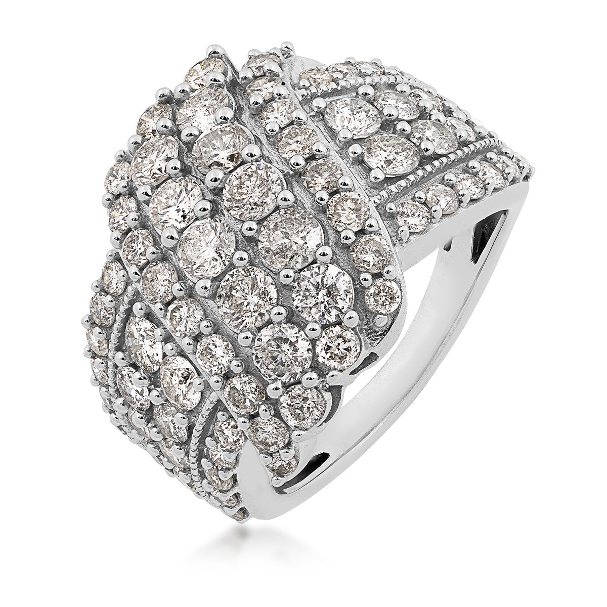 3 ct. tw. Diamond Multirow Milgrain Crossover Ring in 10K White Gold front view