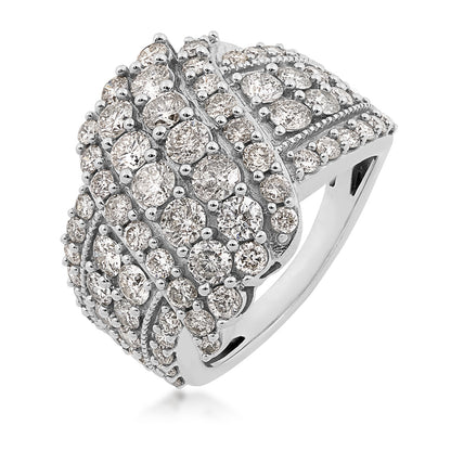 3 ct. tw. Diamond Multirow Milgrain Crossover Ring in 10K White Gold front view