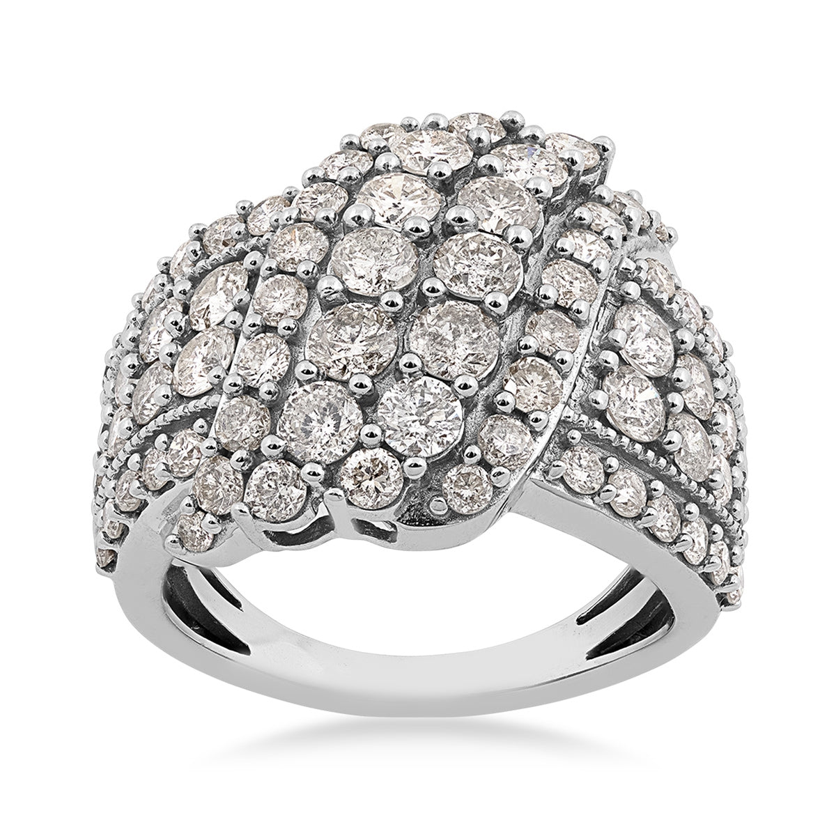 3 ct. tw. Diamond Multirow Milgrain Crossover Ring in 10K White Gold