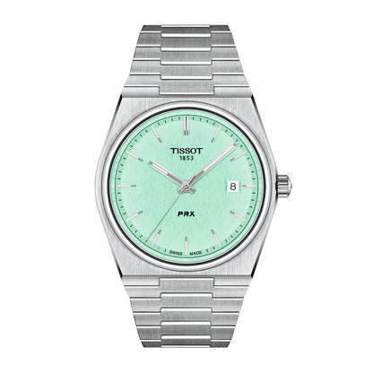 stainless steel men's Tissot quartz watch with green dial