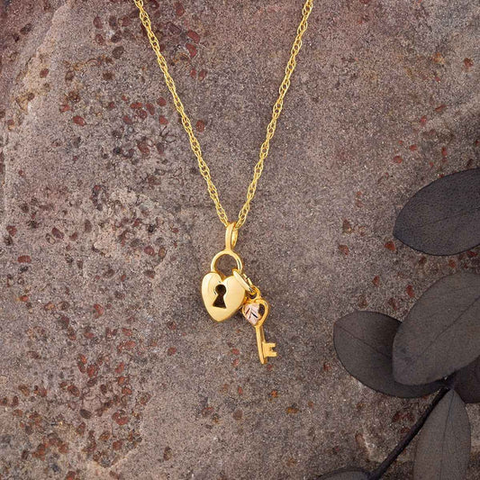 Black Hills Gold Heart Lock & Key Pendant in 10K Yellow Gold front view