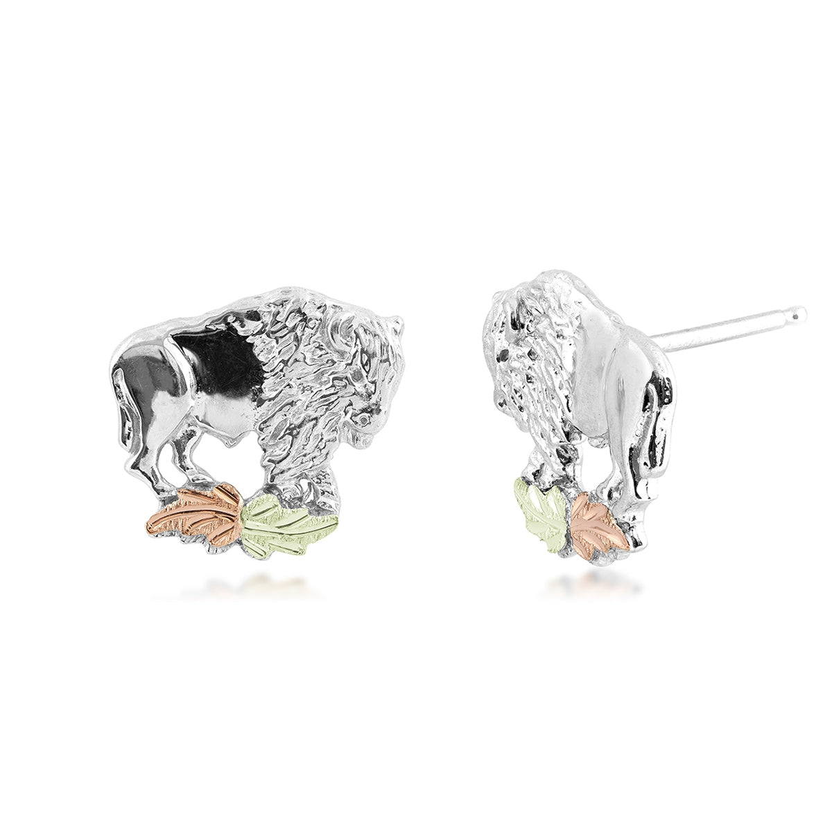 Black Hills Gold Buffalo Earrings in Sterling Silver