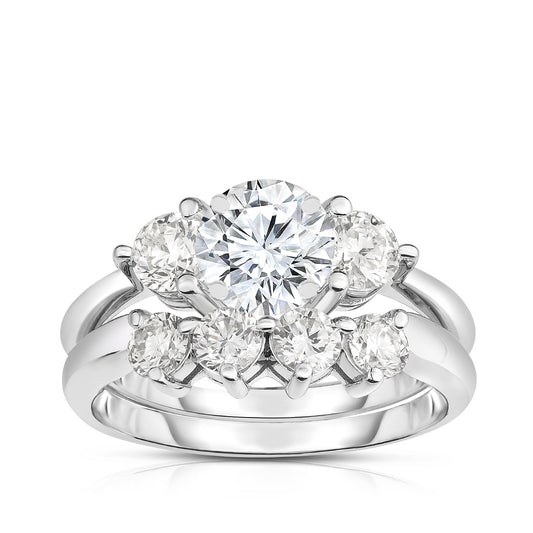 1 ct. tw. Round 3-Stone Diamond Semi-Mount Wedding Set in 14K White Gold