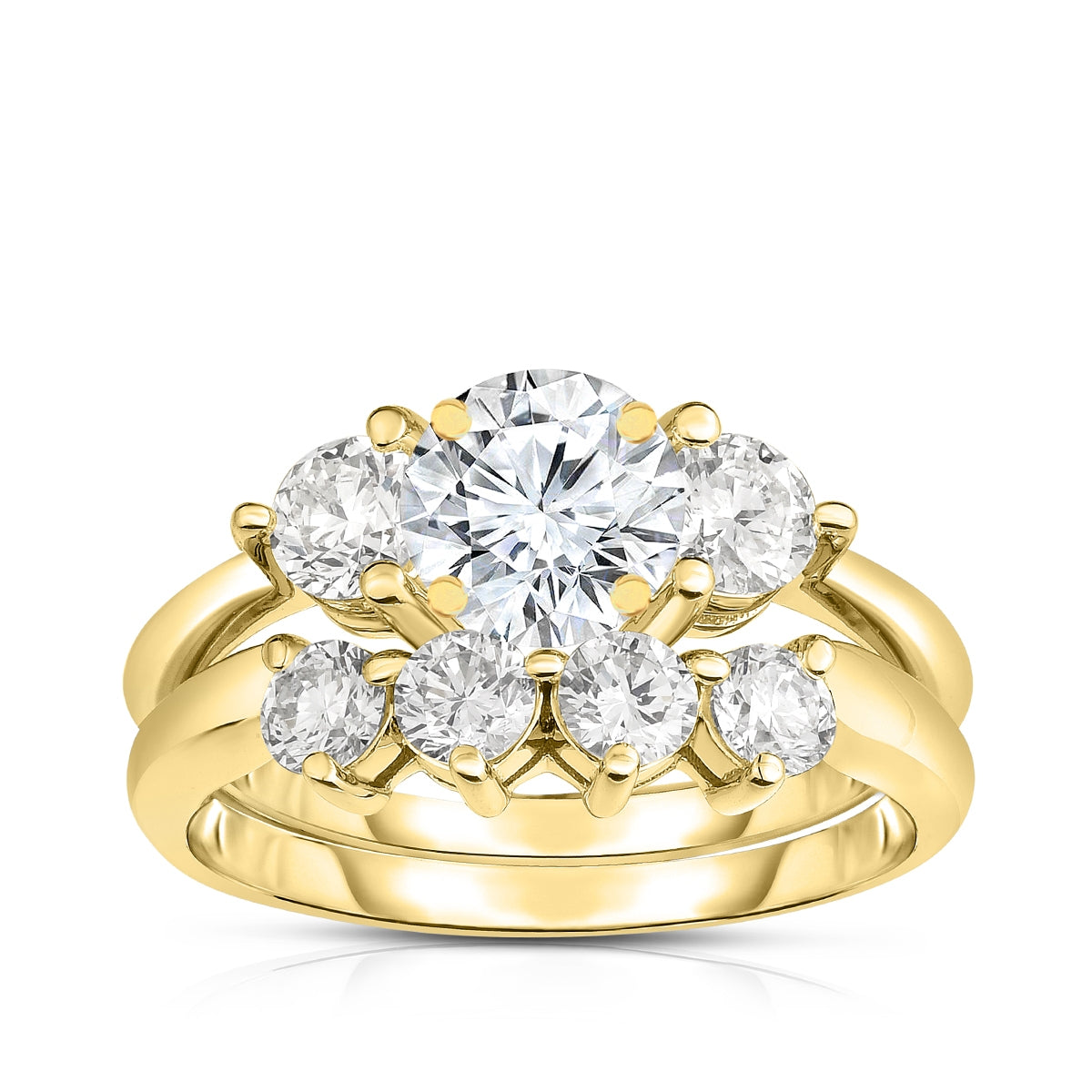 1 ct. tw. Round 3-Stone Diamond Semi-Mount Wedding Set in 14K Yellow Gold