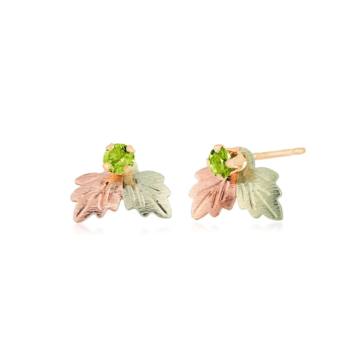 Black Hills Gold Synthetic Round Peridot Stud & Double Leaf Earring Jackets in 10K Yellow Gold