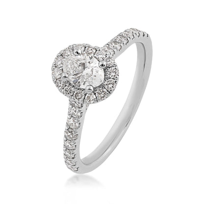 Natural 1-1/10 ct. tw. Oval Diamond Halo Engagement Ring in Platinum front view