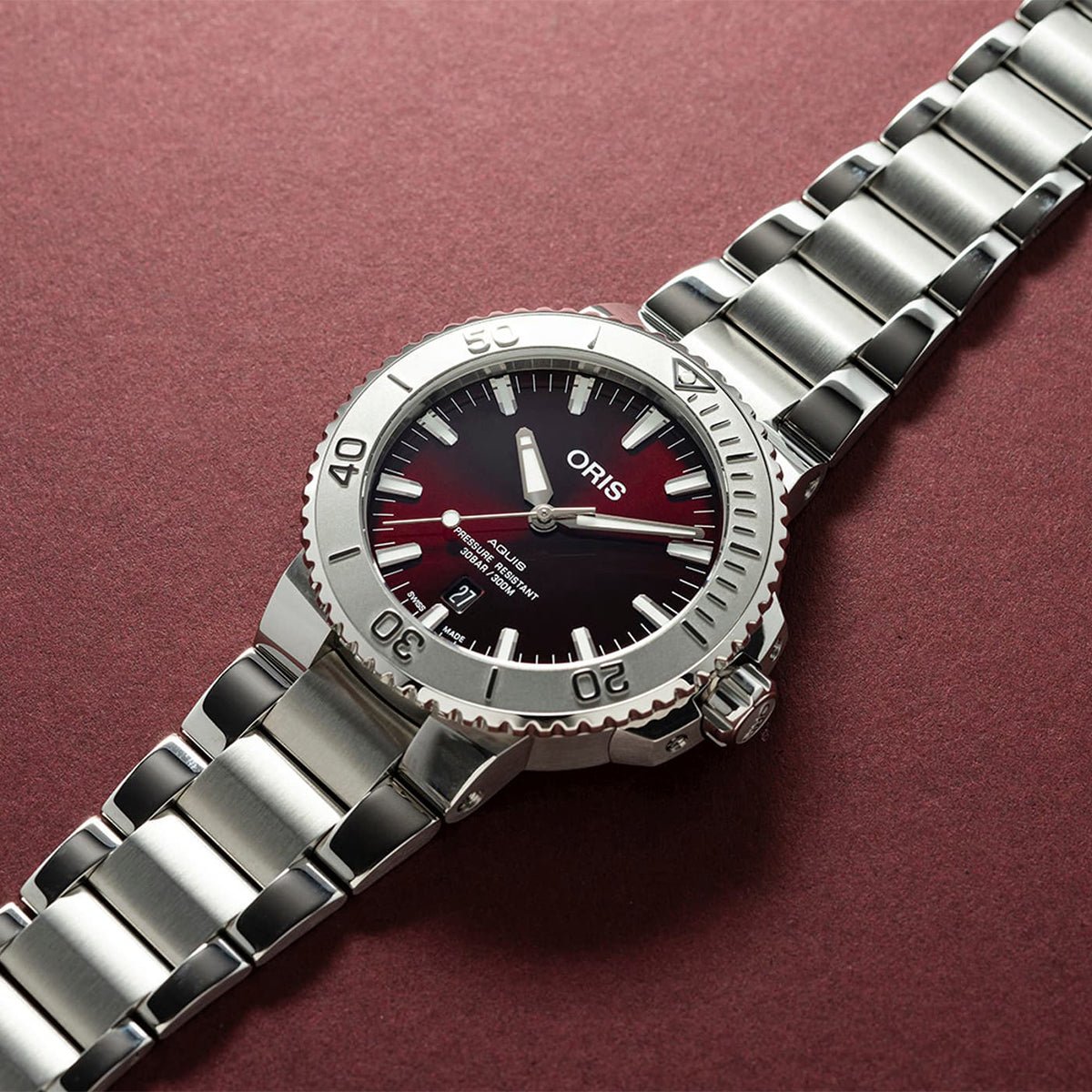 aquis cherry dial oris watch automatic styled