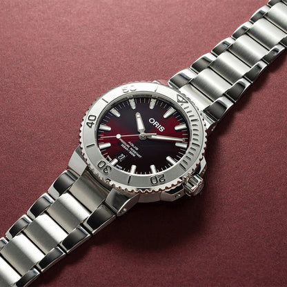 aquis cherry dial oris watch automatic styled