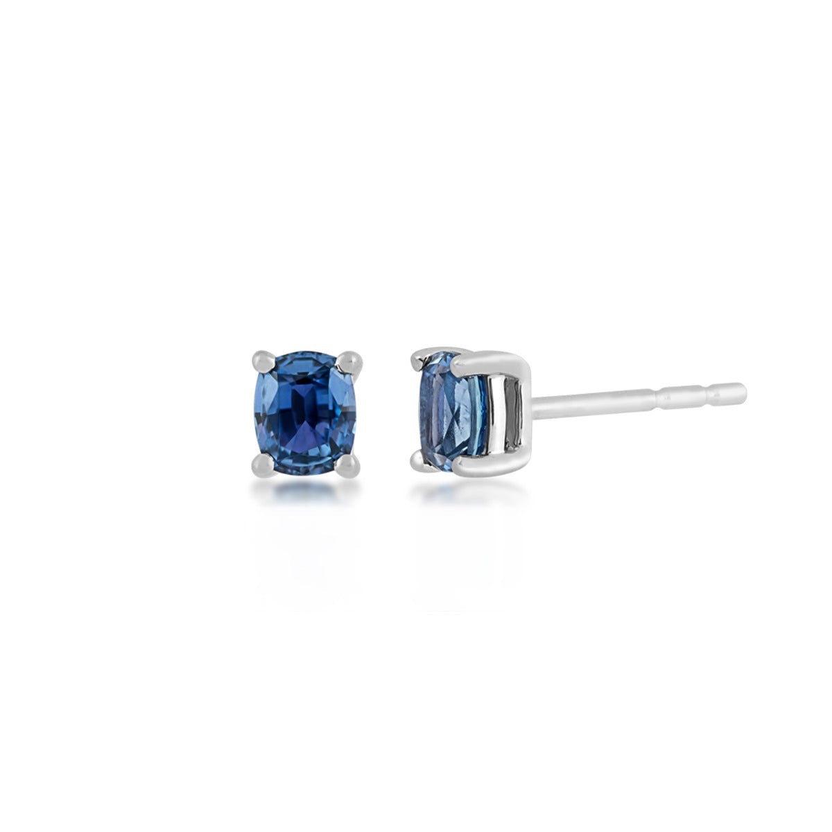 Cushion Yogo Sapphire Earrings in 10K White Gold