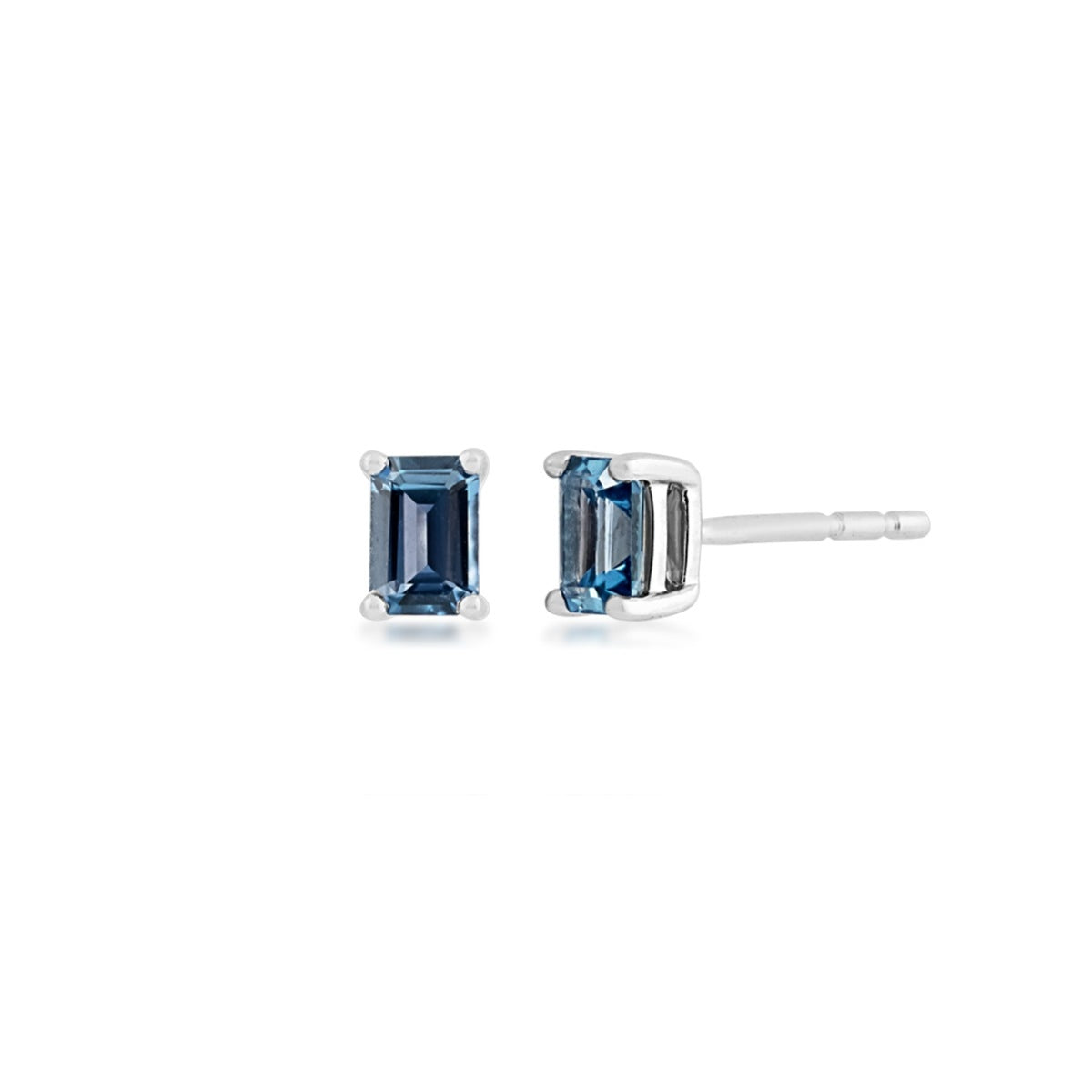 Emerald Cut Yogo Sapphire Earrings in 10K White Gold