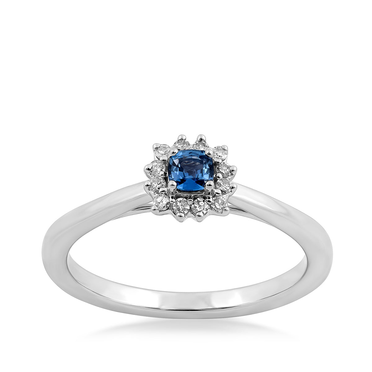 Cushion Yogo Sapphire & 1/8 ct. tw. Diamond Halo Ring in 10K White Gold