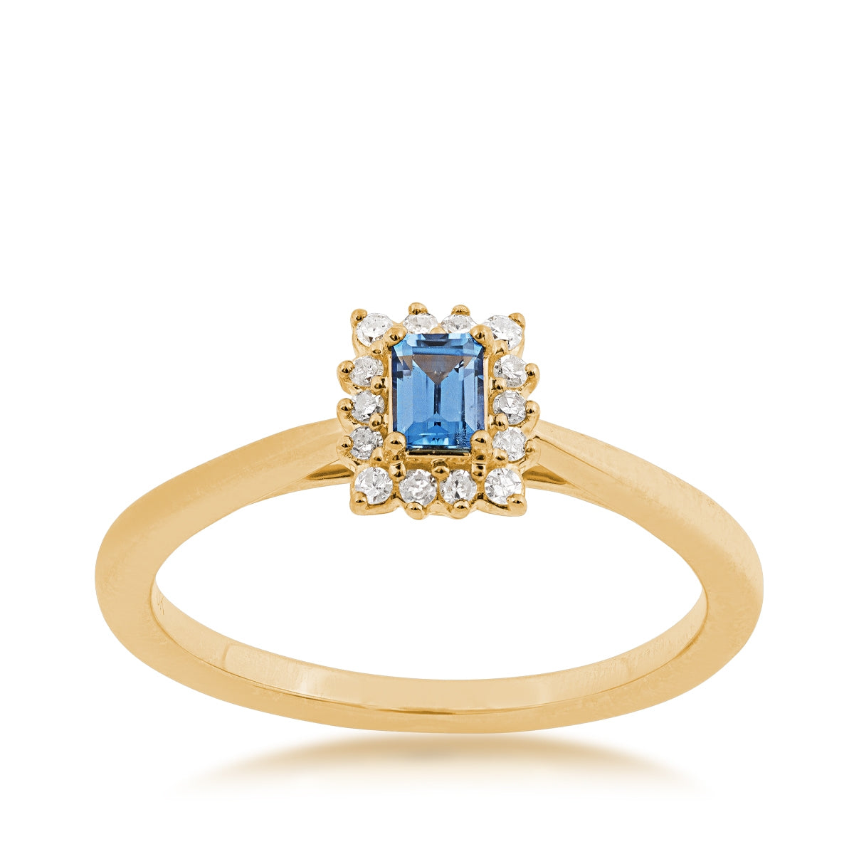 Baguette Yogo Sapphire & Diamond Accent Halo Ring in 10K Yellow Gold
