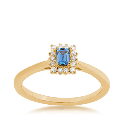 Baguette Yogo Sapphire & Diamond Accent Halo Ring in 10K Yellow Gold