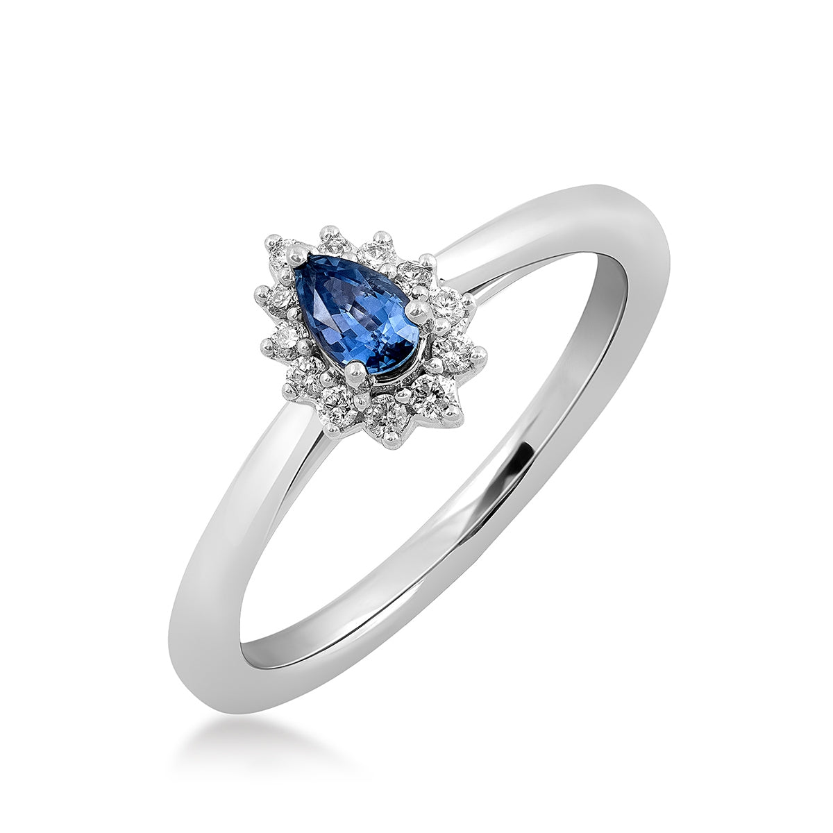 Pear Yogo Sapphire & 1/10 ct. tw. Diamond Halo Ring in 10K White Gold front view