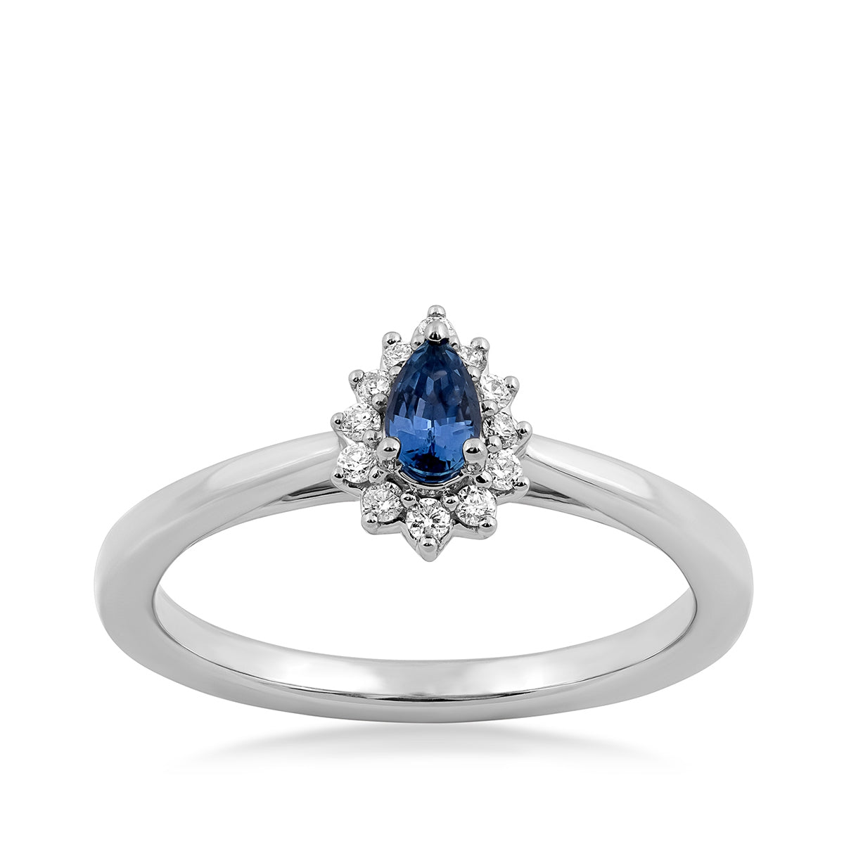 Pear Yogo Sapphire & 1/10 ct. tw. Diamond Halo Ring in 10K White Gold